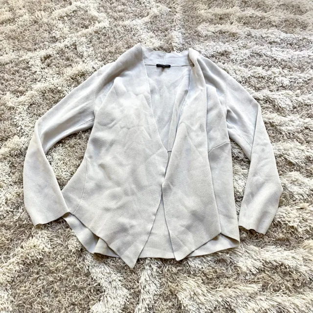 Eileen Fisher Open Cardigan Knit Sweater Silk Cotton Blend Womens Gray Sz L