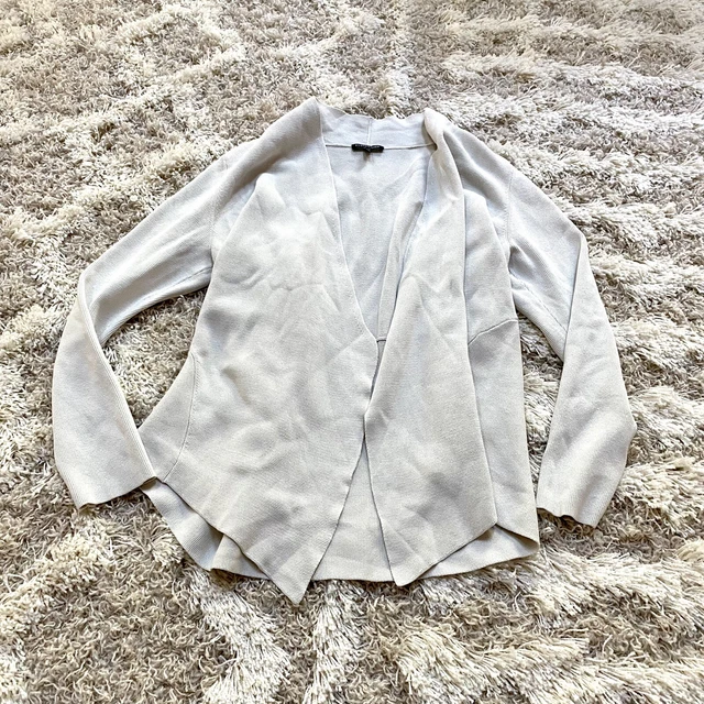 Eileen Fisher Open Cardigan Knit Sweater Silk Cotton Blend Womens Gray Sz L