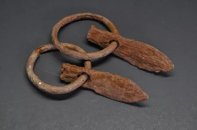 Antique Vtg Hand Forged Boyne MI Area Log Dog Iron Logging Transport Spikes