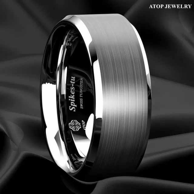 Brushed Center Tungsten Carbide 8mm Men's Wedding Band Comfort Fit Ring