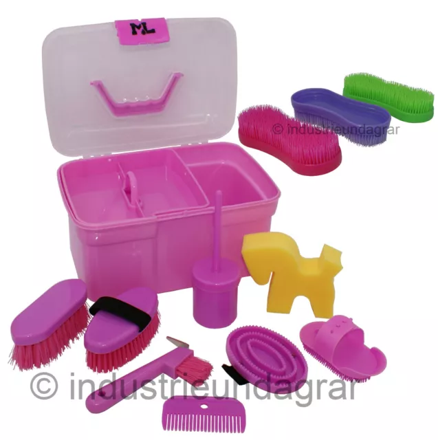 ML Pferde Putzbox für Kinder Pink 8-teilig mit Inhalt Putzkasten +3Pferdebürsten