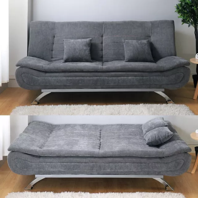 Fabric 3 Seater Sofas Bed Double Sleeper Couch Settee Sofabed Comfty Linen Grey