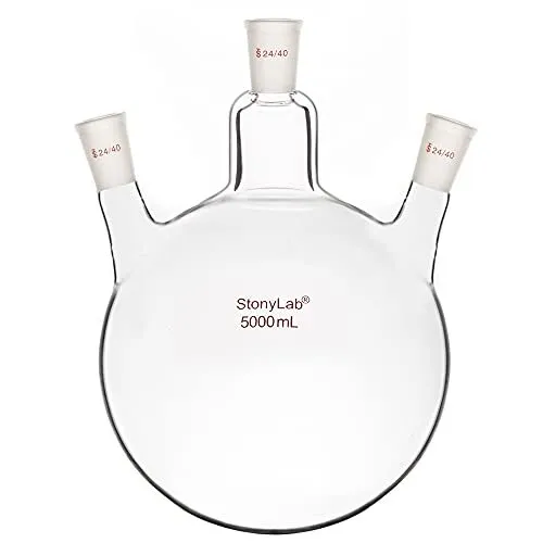 Glass 3 Neck Round Bottom Flask RBF, with 24/40 Center and Side Standard