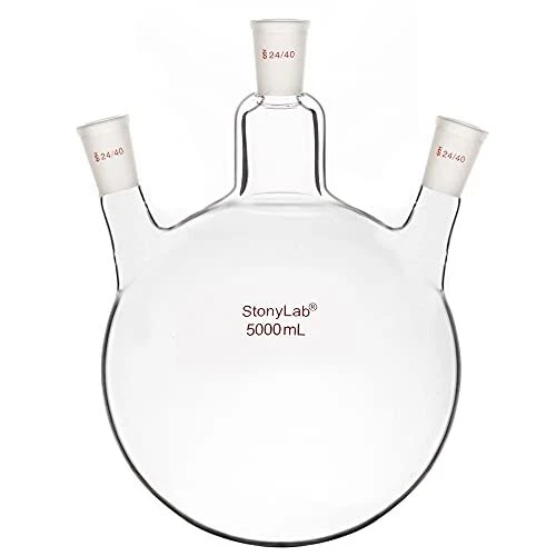 Glass 3 Neck Round Bottom Flask RBF, with 24/40 Center and Side Standard