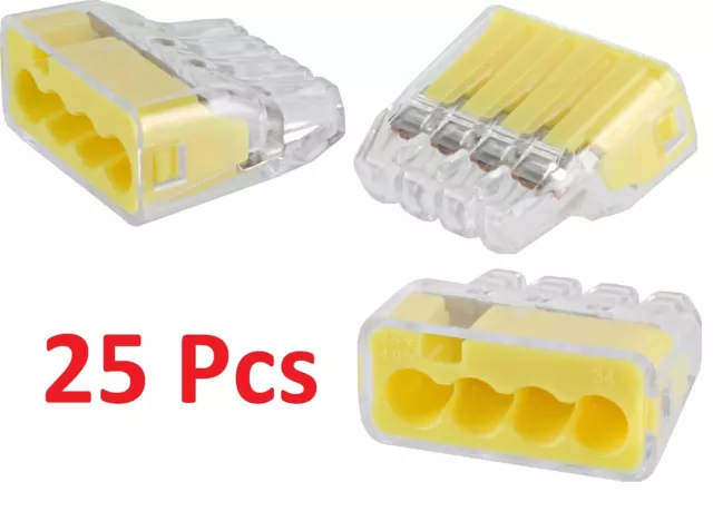25 X Ideal Push In Wire Connectors 4 Way Electrical Wire Cable Connectors