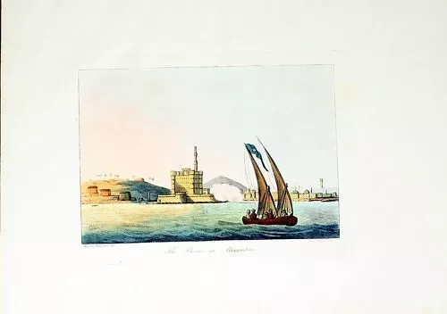 1822 - Alexandria Egypt handcolored aquatint Aquatinta