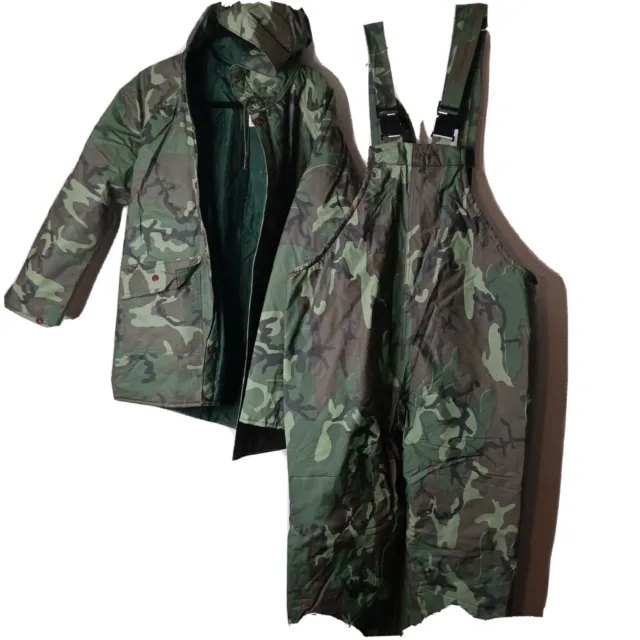 WEARGUARD rain coat and bibs camouflage insulated open calf size M vintage read