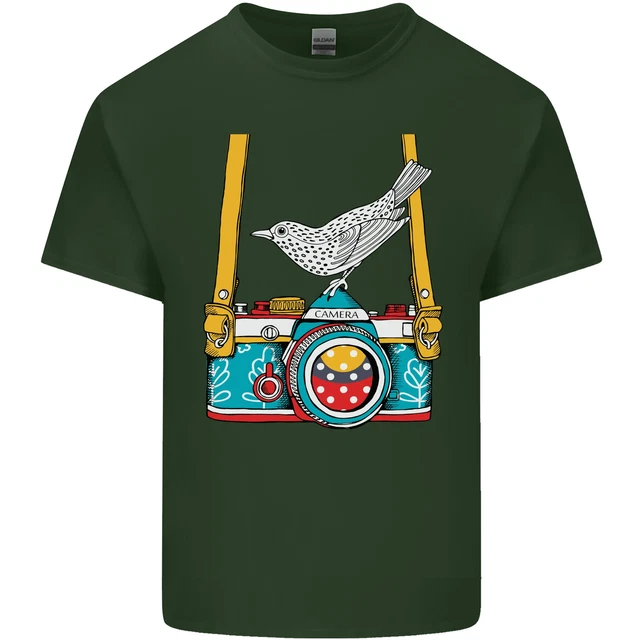 T-shirt top fotocamera con un fotografo di uccellini fotografia da uomo cotone 11