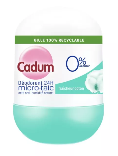 Lot de 4 déodorants Cadum micro talc  Roll on bille fraicheur coton (50ml x 4)