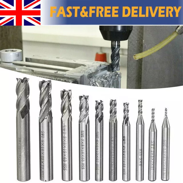 10Pc 1.5-10mm Solid Carbide End Mill 4 Flute TiAlN Milling Cutter Slot Drill Bit