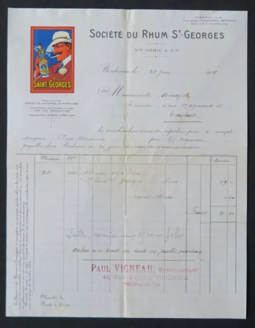 BORDEAUX 1916 SOCIETE DU RUM St GEORGES Méric illustrated invoice 81