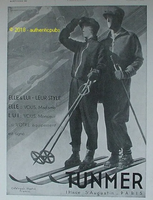 Publicite Tunmer Equipement De Ski Vetement Montagne De 1930 French Ad Pub Rare