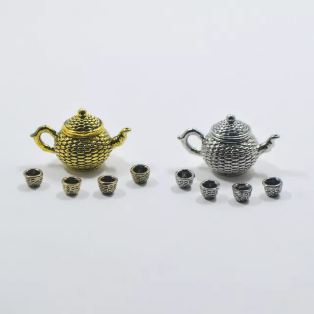 6PC Dolls House 1:12TH Scale Miniature Vintage Teapot Teacup Set Tableware Alloy