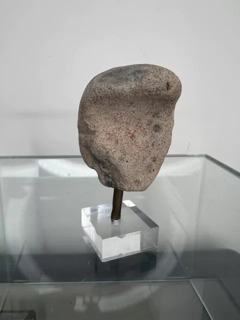 Small Pre-Columbian Pottery Head, Mounted on Display Stand 3