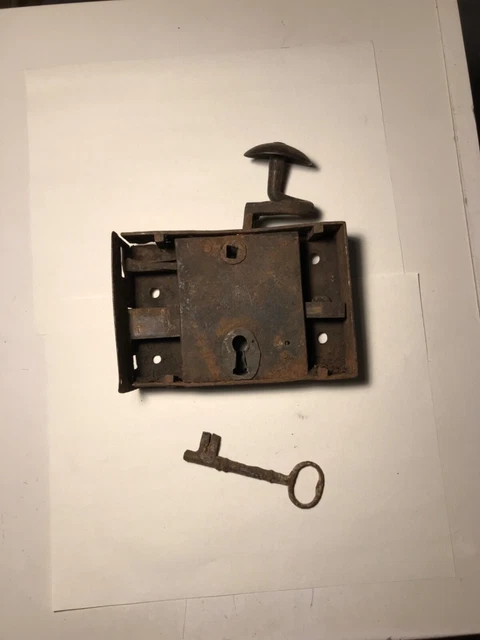 V22 Vtg Antique Metal Door Lock Escutcheon Heavy Barn Door