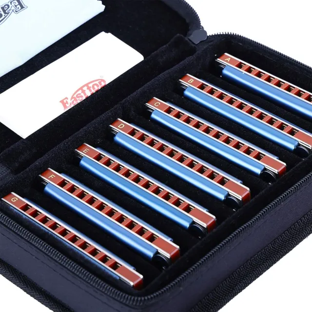 EASTTOP Diatonic Blue Harmonica Set of 1/7/12 10Holes Mouth Organ Harmonica Set