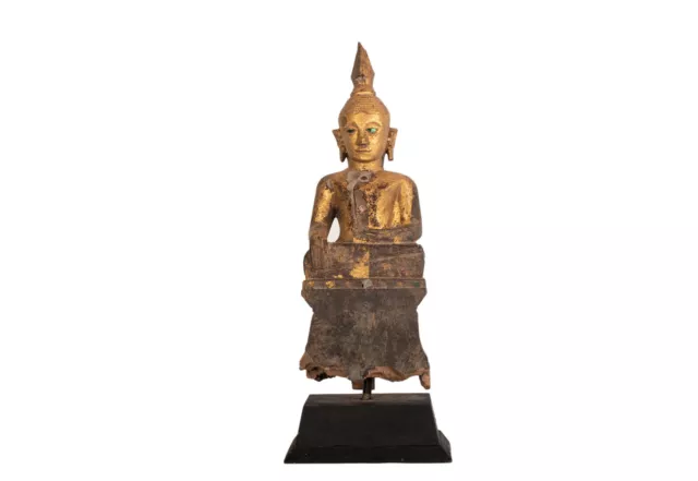 Thailand / Burma 20. Jh. Eine Geschnitzte & Vergoldete Holzfigur Des Buddha