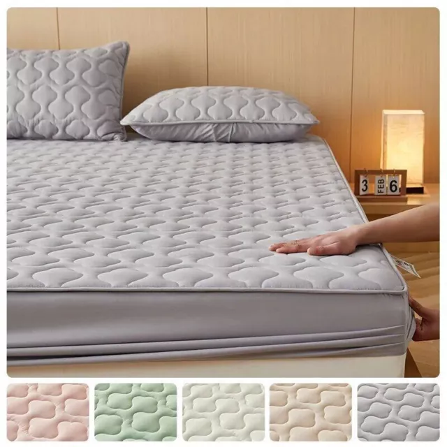 Pure Cotton Soft Quilted Mattress Cover Anti-bacterial Bed Pad Bed Fitted Sheets
