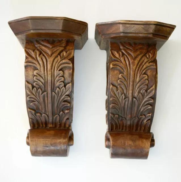2 pcs CORBELS-ACANTHUS LEAF Scroll Designer Home Wall Embellishments/Hand Carved