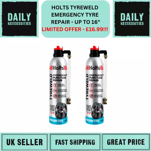 2 X Holts Tyre Weld -  Emergency Tyre Repair - Up To 16" - Car Necessity
