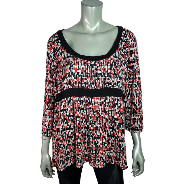 Cato Top Plus Size 22/24W Empire Waist Stretch 3/4 Sleeve Casual Pullover Red