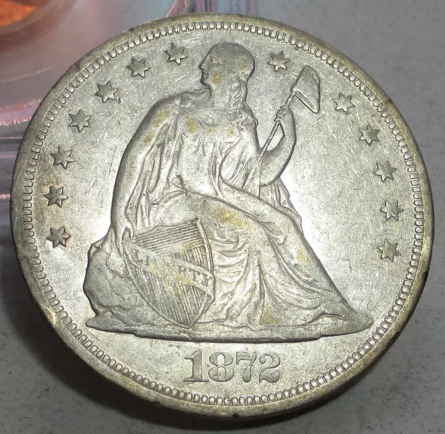 1872 Seated Liberty Silver Dollar **Vf+** Rare Us Coin.