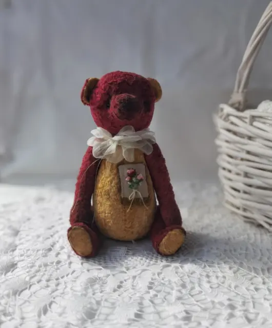 Teddy bear vintage looking style plush doll Artist handmade OOAK Collectible art
