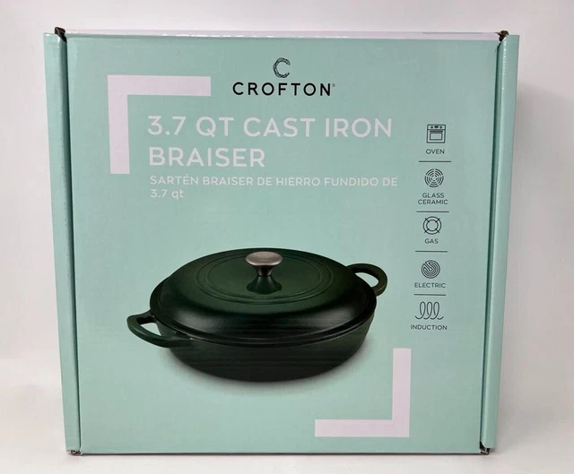 ALDI CROFTON Qt Cast Iron Braiser With Lid White Hunter Green