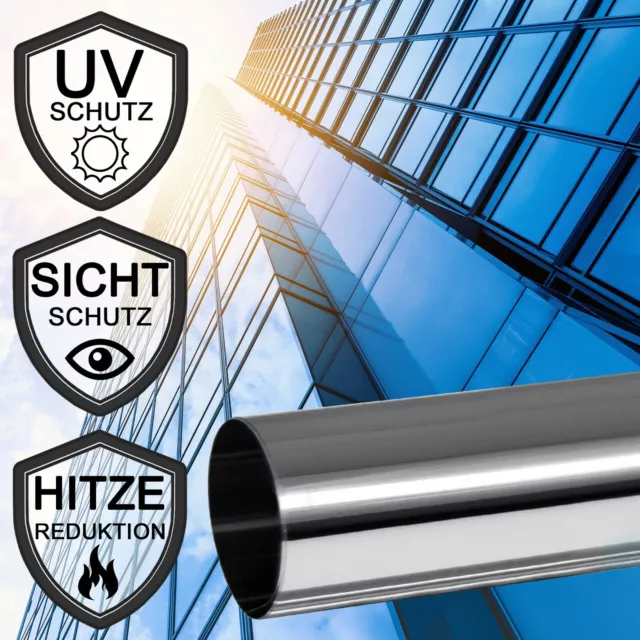 SONNENSCHUTZFOLIE (12€/M²) PREMIUM Spiegelfolie Hitzeschutz Fensterfolie  Silber EUR 14,64 - PicClick DE