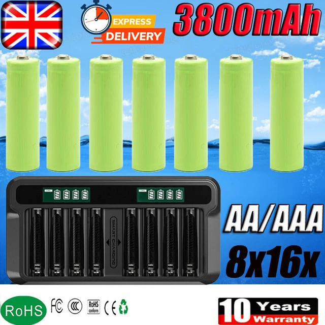 8X 3800mAh 1.2V AA AAA Rechargeable Ni-MH Batteries Power Long Lasting w/Charger