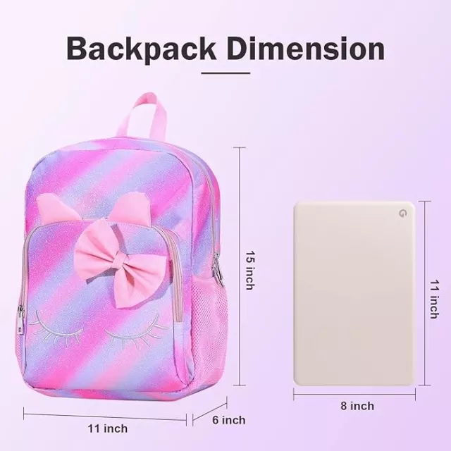 15" Backpack for Girls Unicorn Rainbow Kids Backpack Lightweight Cute Toddler 2