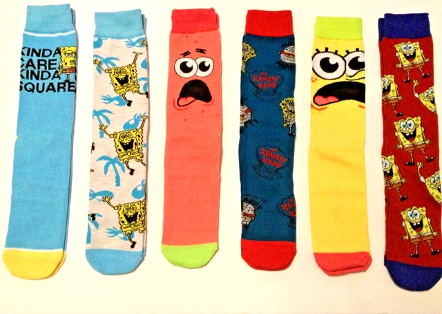Spongebob Squarepants Crew Socks Shoe Size 8-12 Bioworld 6-Pack