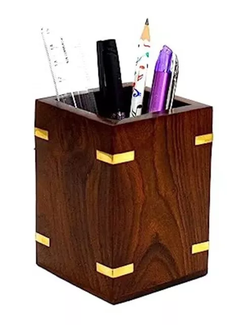 Wooden Square Pen Holder/Pen Pencil Stand Office table decor Christmas For gift