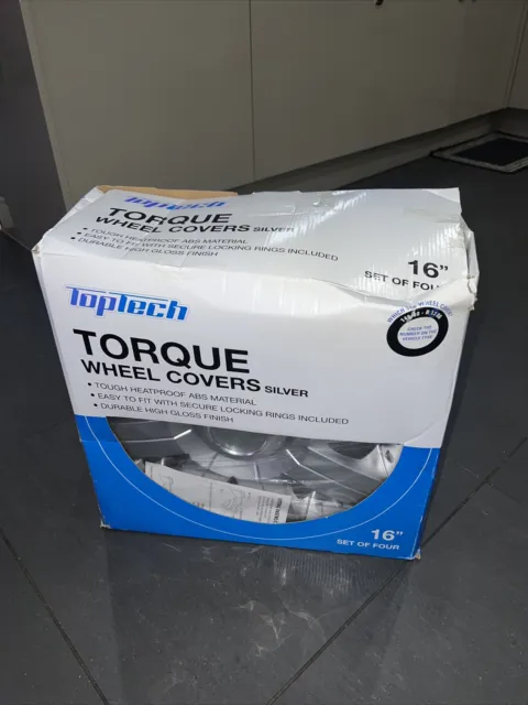 TopTech Torque 16 Inch Wheel Trim Set Silver Set of 4 Hub Caps Covers