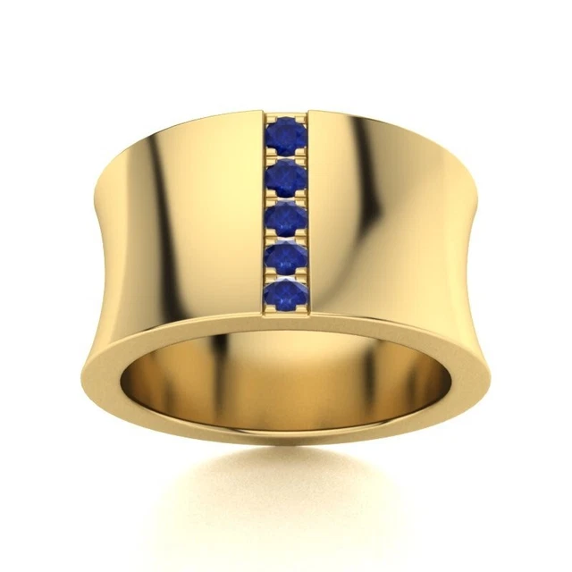 Natural Men's Wedding Band/Ring 0.15 Ct Blue Sapphire in 14K Yellow Gold