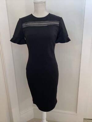 $295 Ted Baker London Livsia Lace Panel Pencil Dress Black Size 1, US -2
