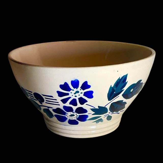 Grand Bol Ancien Digoin – Céramique Française, Décor Fleurs Bleues, Pièce De Collection