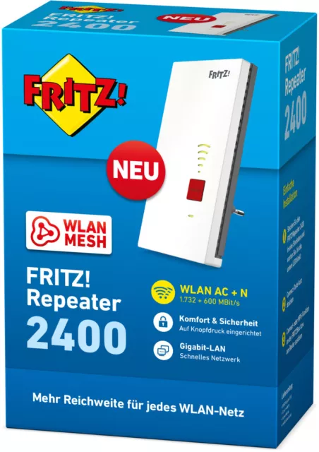 AVM FRITZ! Repeater Mesh WLAN Verstärker WPS Wi-Fi 2400 Mbit/s Fritzbox NEU