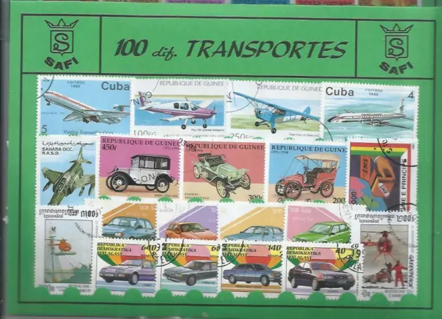 Conjunto de 100 Sellos usados diferentes del tema: TRANSPORTES.