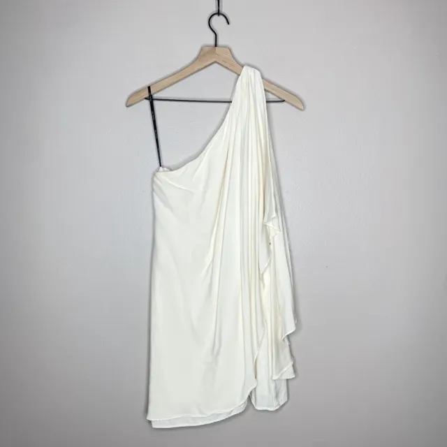 Rachel Zoe Women's Size 8 Draped Grecian White Silk Blend One Shoulder Dress