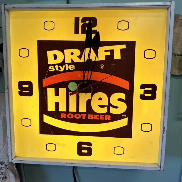 Vintage Draft Style Hires Root Beer Lighted Clock Sign Rare Works Great