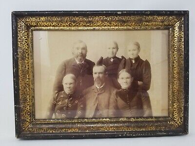 Victorian Family Portrait Sepia Sisters Brothers Illusion 1800s Antique Framed
