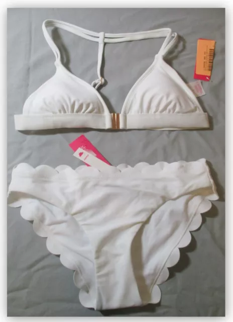 Xhilaration BIKINI SET 2 pc WHITE SMALL Scalloped Cheeky bottom & Strappy top