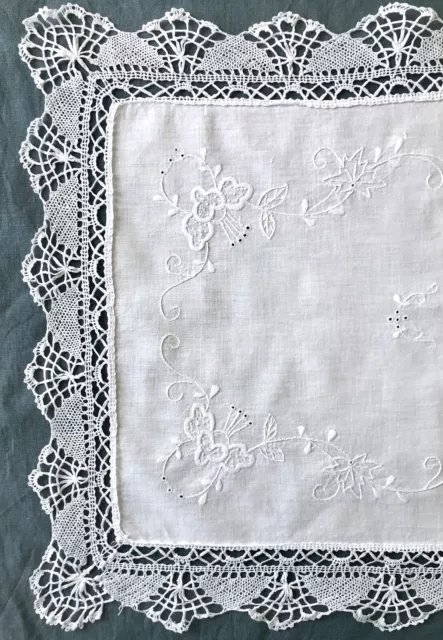 Antique Cotton Pillow Sham Handmade Bobbin Lace Hand Embroidery 70cm / 27.5”