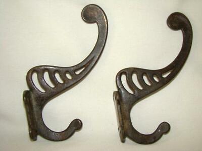 2 Antique Primitive CAST IRON Metal Black ELEPHANT HEAD Wall Or Rack Hooks
