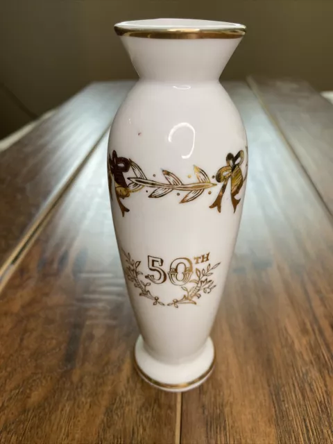 Lefton Vintage China Hand Painted 50th Anniversary Bud Vase Japan