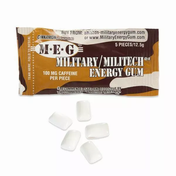 Military Energy Gum -2 PK- Cinnamon -100mg Caffeine-Workout-Drink-Rations-Sports