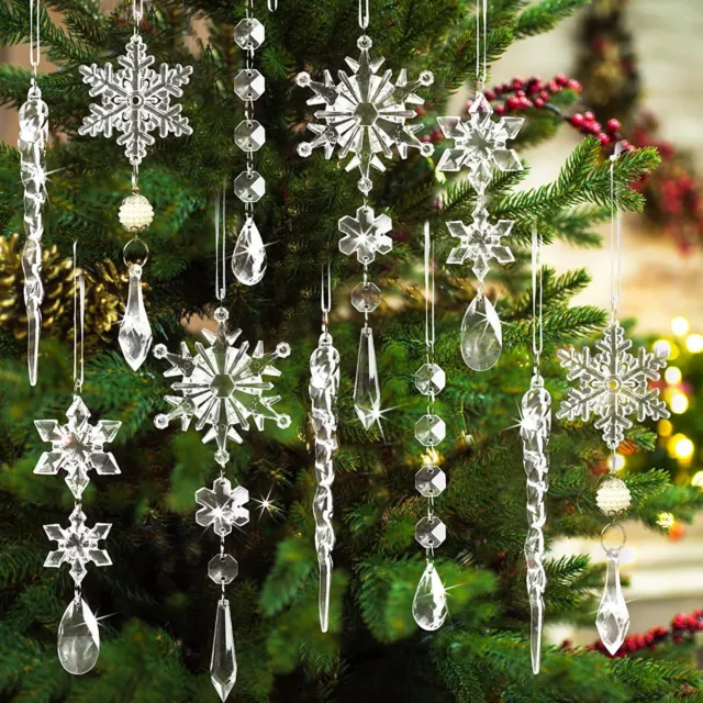 10pcs ornements en cristal pour arbre de noël, suspendus en acrylique, pour Noël