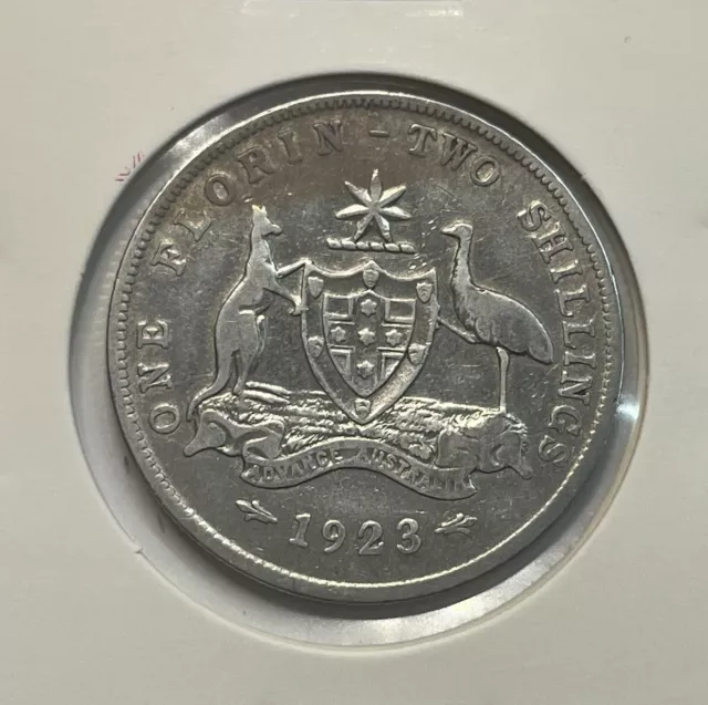 1923 Florin Coin - Fine - George V Silver Predecimal Australian