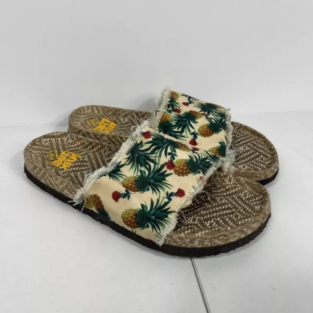 Mukluks Pineapple Print Cork Slide Slipper Sandals Women's Size 6 Beach